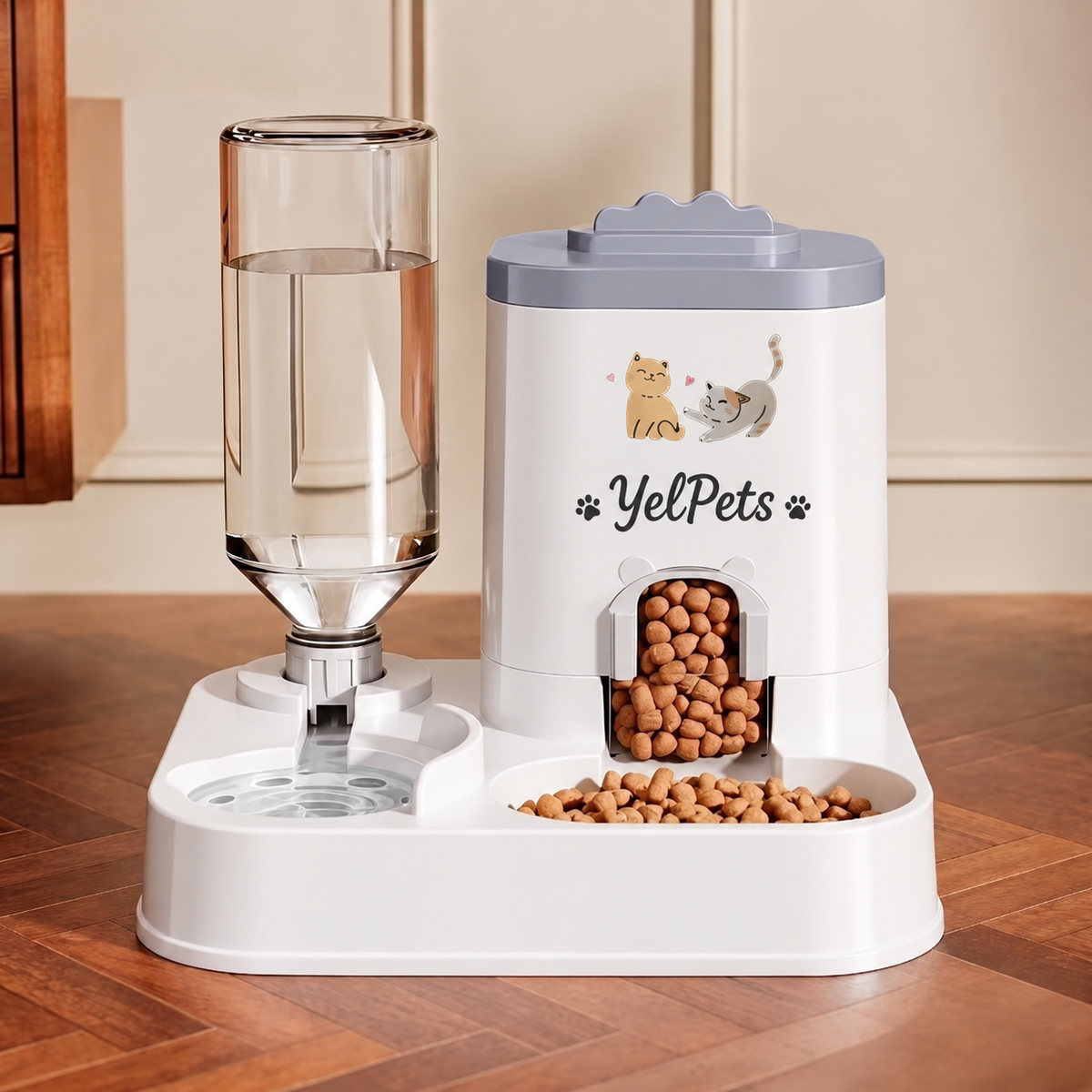 YelPets 2-in-1 Futter- & Wasserstation für Hunde & Katzen 🐾Grau-Weiß